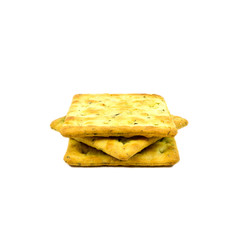 Vegetable salty crackers on white background.