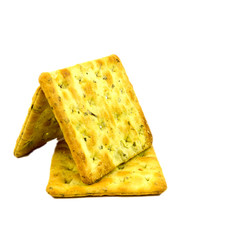 Vegetable salty crackers on white background.