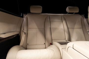 Business car interior. Rear leather seats.