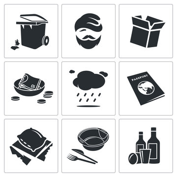 Poverty and homelessness Vector Icons Set