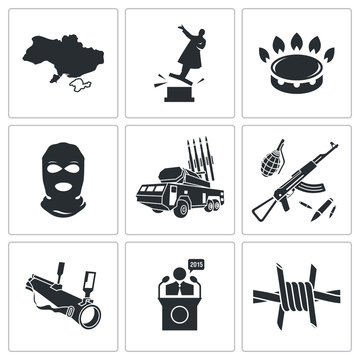 The situation in Ukraine Vector Icons Set