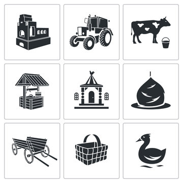 Village life Vector Icons Set