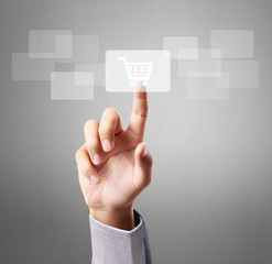 Hand pressing modern social buttons