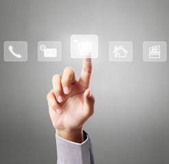 Hand pressing modern social buttons