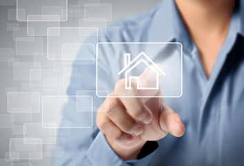 Hand pressing modern social buttons