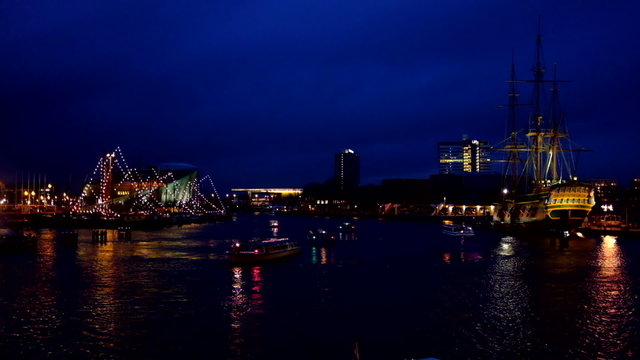 Harbor from Amsterdam in the Netherlands at night