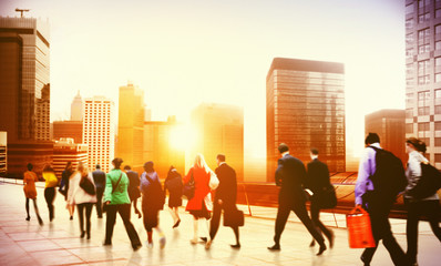 Commuter Business District Walking Corporate Cityscape Concept