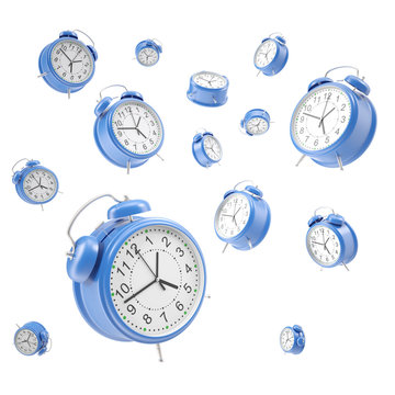 Watches alarm floating in the air, isolated on a white