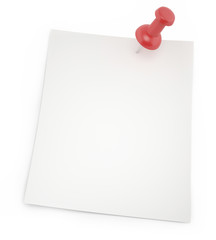 Blank paper for notes with shadows thumbtack isolated on a white