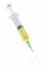 Fototapeta premium 3d illustration of a syringe with yellow liquid inside
