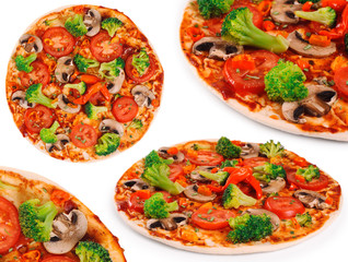 Vegetarian pizza on a white background. Collection.