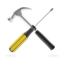 Hammer and screwdriver isolated on white background. Tools for