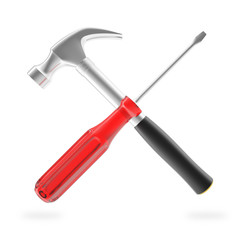 Hammer and screwdriver isolated on white background. Tools for
