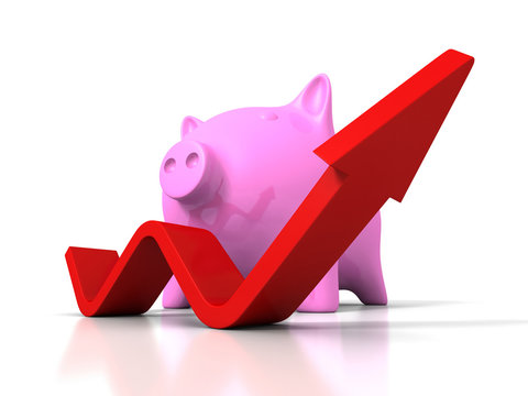 Piggy Money Bank With Growing Up Rising Arrow
