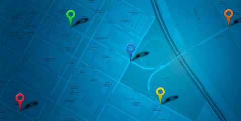 Blue map with points of interest