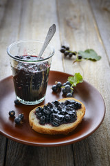 Homemade blackcurrant jam. Rustic style