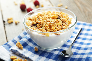 Muesli with yogurt in a bowl 
