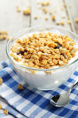Muesli with yogurt in a bowl 