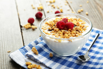 Muesli with yogurt in a bowl 
