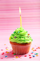 Birthday cupcake with butter cream and candle 