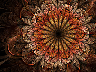 Warm colored fractal flower, digital artwork 