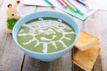 Children`s food - spinach cream soup