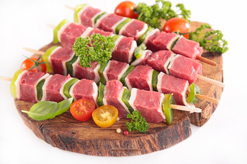 raw beef kebab on white background