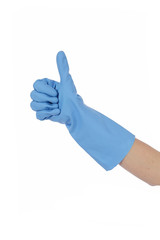 gant de nettoyage bleu femme pouce levé