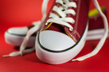 Closeup of Red Canvas Trainers