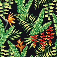 exotic flowers and palm leaves pattern