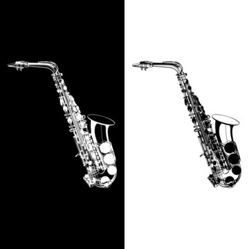 black and white saxophone