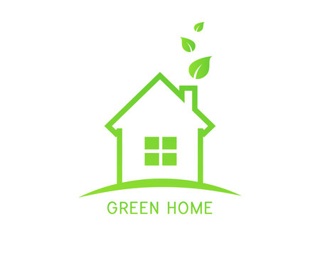 Eco house logo with green home and leaves concept
