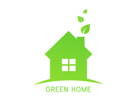 Green home logo with eco house and leaves concept