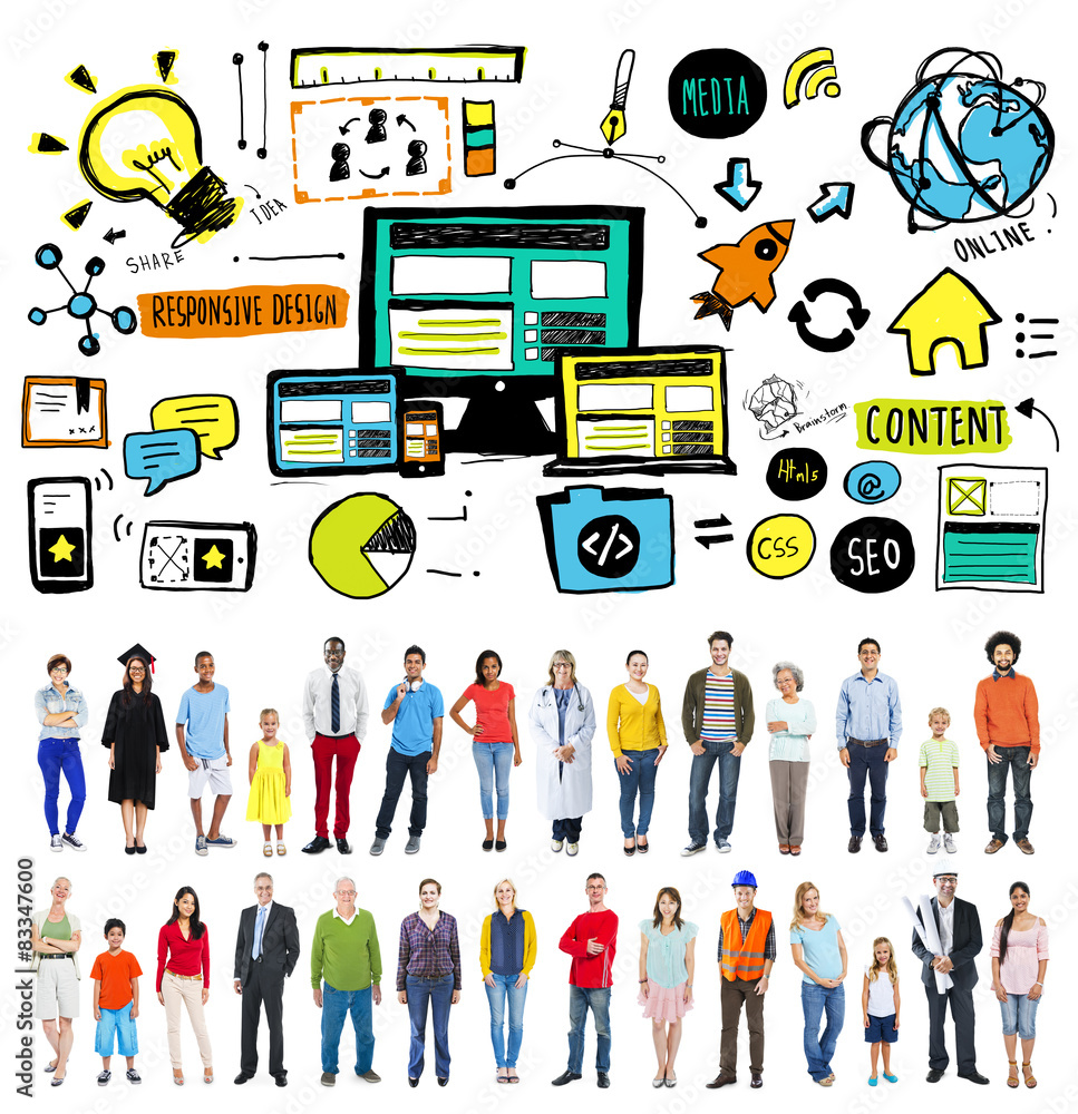 Poster responsive design responsive quality content share online concep