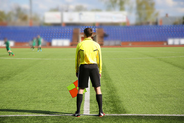 Obraz premium Football. Linesman in yellow jersey