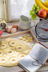 Tasty donuts in the rustic kitchen