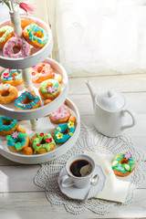 Sweet donuts in the rustic kitchen