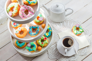 Tasty donuts in the rustic kitchen