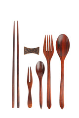 Wooden kitchen utensils. Isolated on a white background
