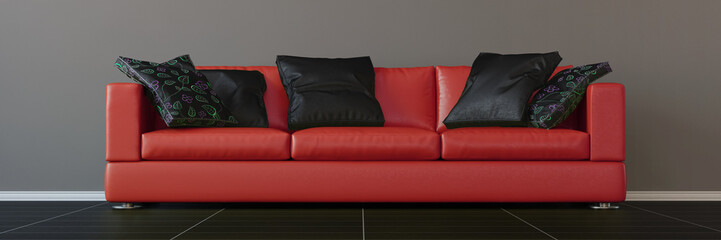 Modernes rotes Sofa mit Kissen