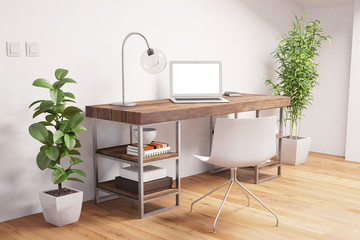 Obraz na płótnie Canvas Home Office mit Laptop und Schreibtisch