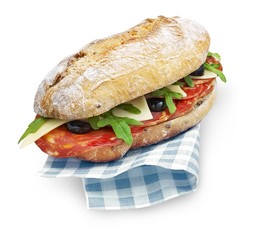 Chorizo sandwich with clipping path isolated on white