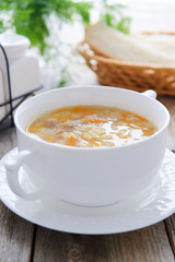 Noodle soup in white bowl