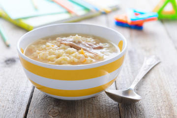 Hot chicken noodle soup for children nutrition