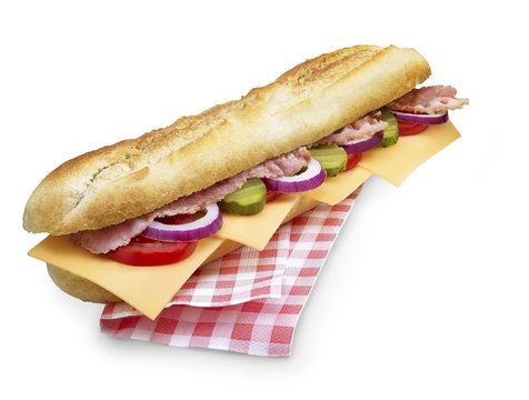 bacon cheese submarine sandwich with clipping path 