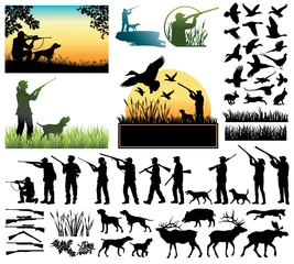 Fotobehang Hunting silhouettes and labels vector set © PrintingSociety