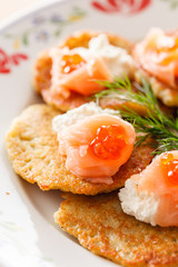 potato pancakes with salmon
