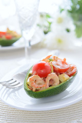 Seafood salad in avocado