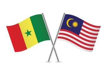 Malaysian and Senegalese flags. Vector illustration.
