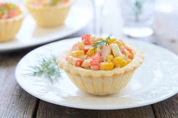 Mini tart with crab meat and sweet corn salad for holiday